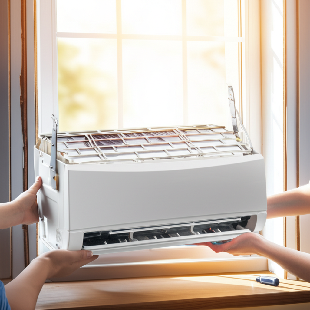 Generate a high-quality, relevant image prompt for an article about: How To Install A Window AC: Ult