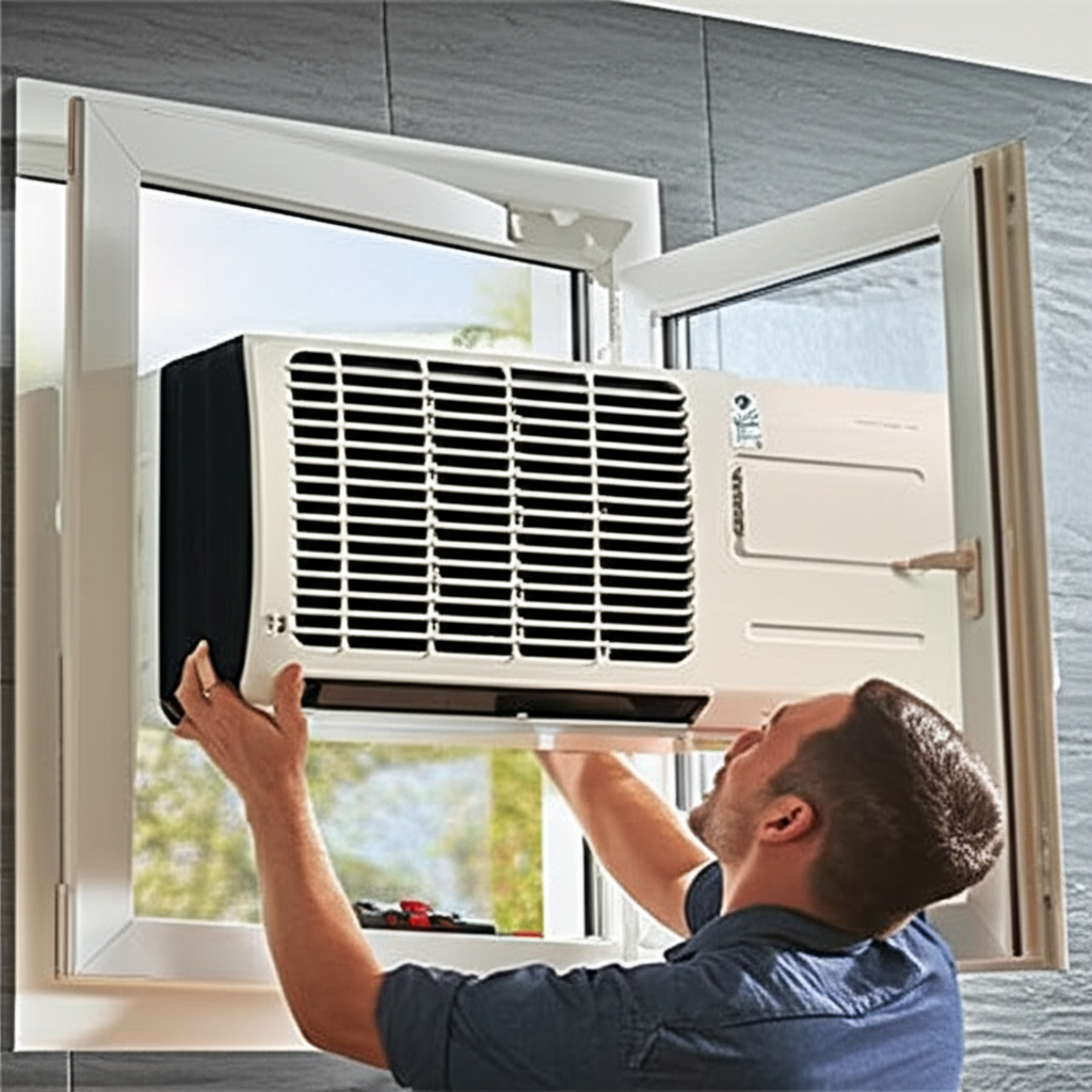 Generate a high-quality, relevant image prompt for an article about: How To Install A Window AC: Ult