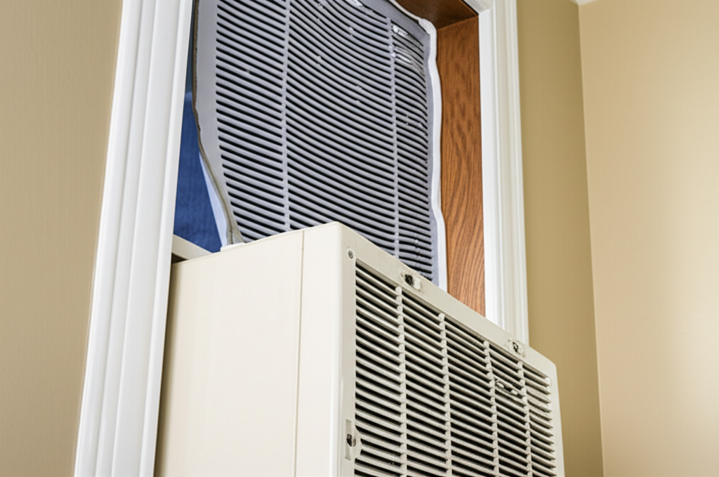 Generate a high-quality, relevant image prompt for an article about: How To Insulate Window AC Gaps: