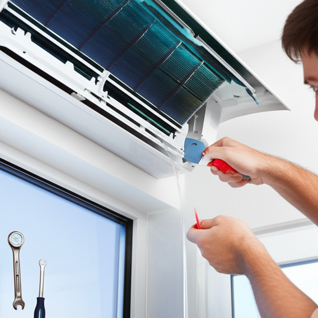 Generate a high-quality, relevant image prompt for an article about: How To Stop Window AC From Drip