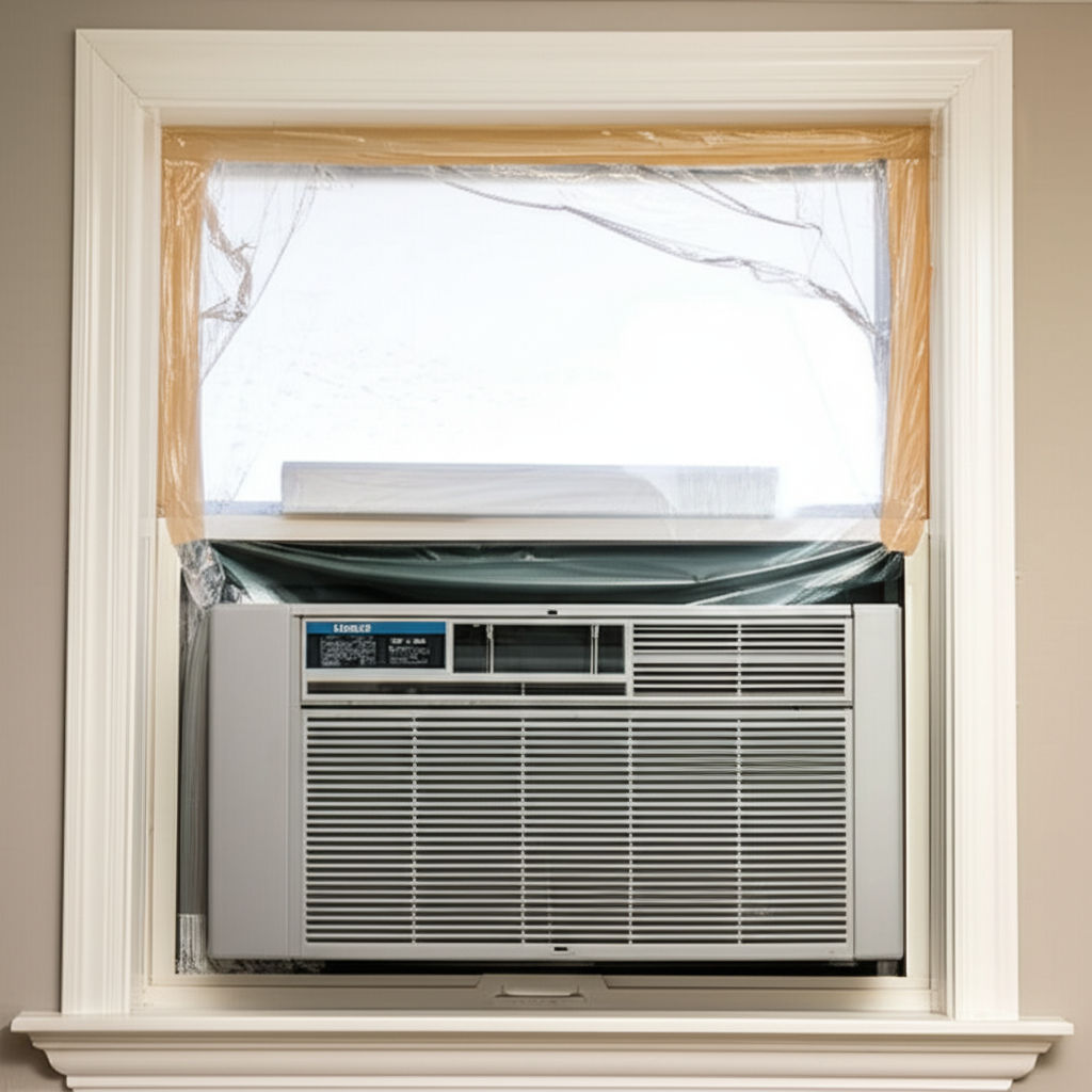 Generate a high-quality, relevant image prompt for an article about: How To Seal Window AC For Winte