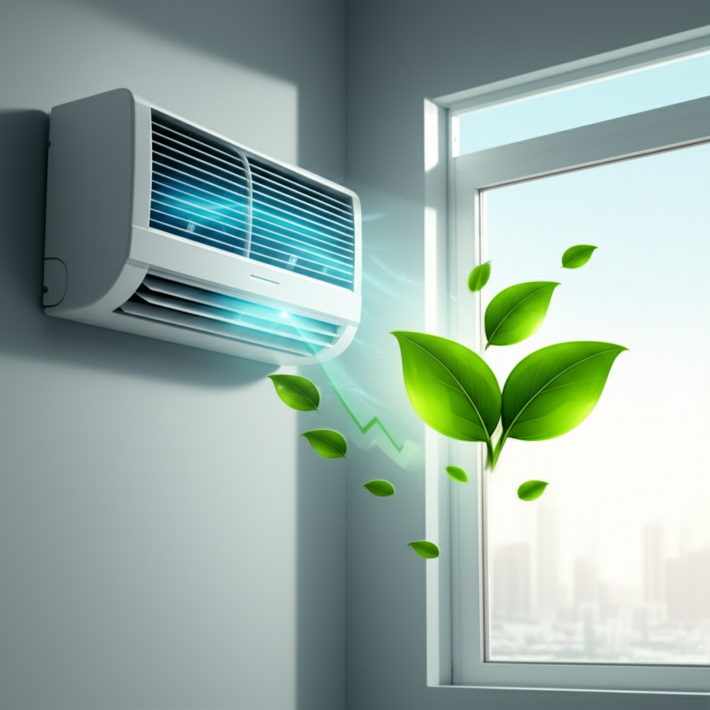 Generate a high-quality, relevant image prompt for an article about: Window AC Energy Saving Tips: A