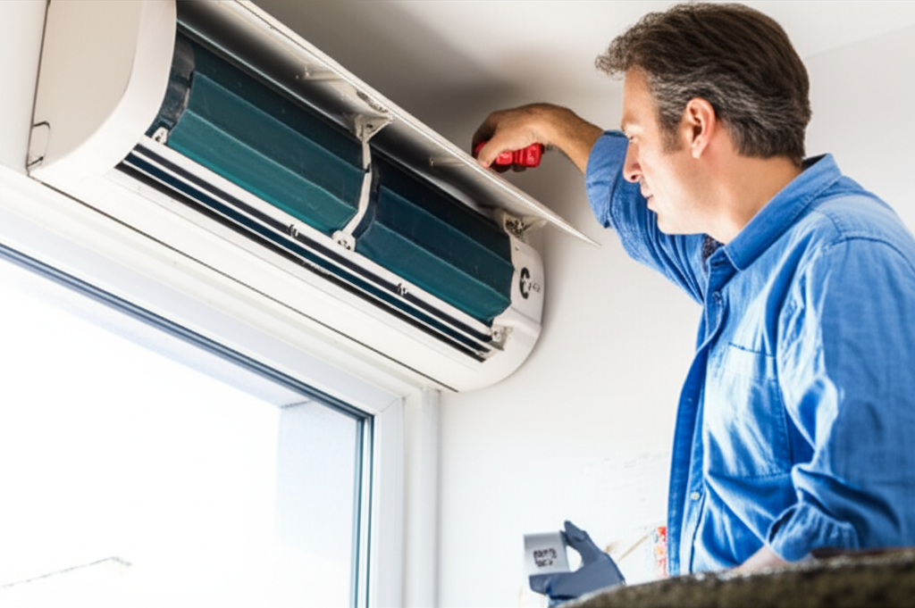 Generate a high-quality, relevant image prompt for an article about: Window AC Troubleshooting Guide