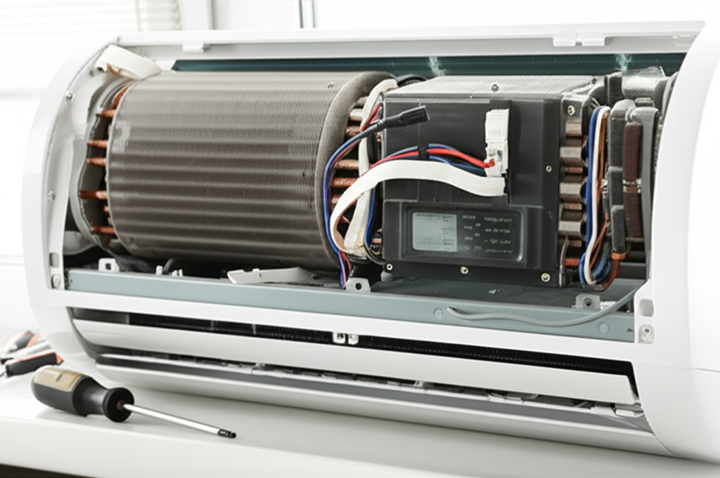 Generate a high-quality, relevant image prompt for an article about: Window AC Troubleshooting Guide