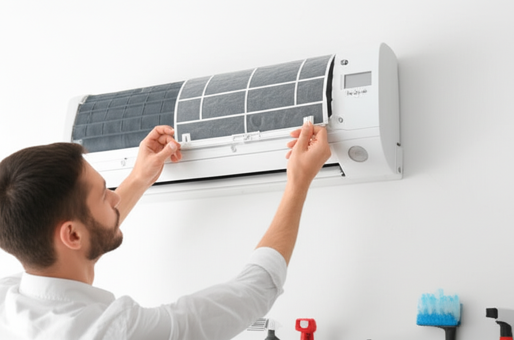 Generate a high-quality, relevant image prompt for an article about: How To Maintain Mini Split AC: