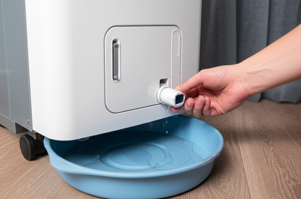 Generate a high-quality, relevant image prompt for an article about: **How to Drain Portable Air Con
