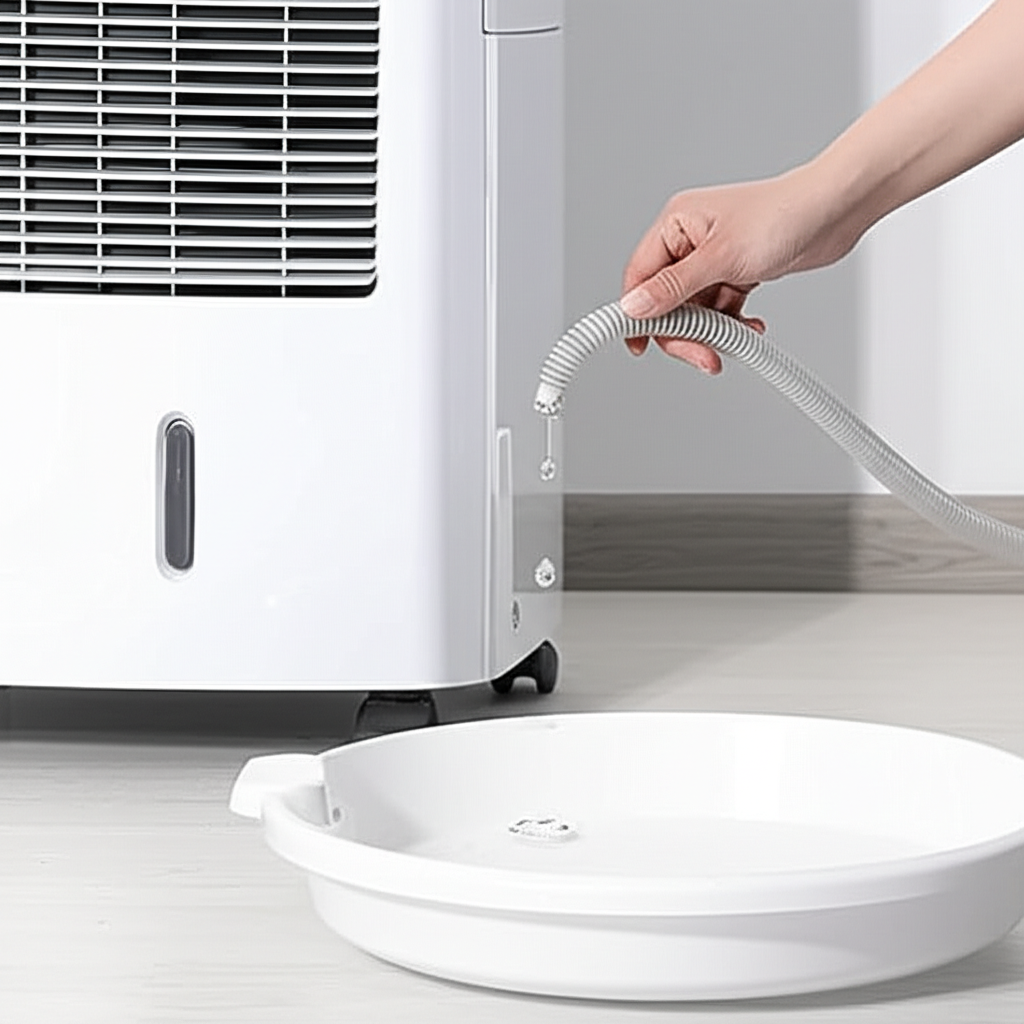 Generate a high-quality, relevant image prompt for an article about: **How to Drain Portable Air Con