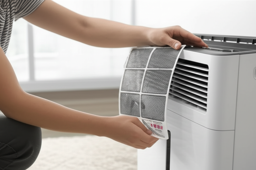 Generate a high-quality, relevant image prompt for an article about: **How to Clean Portable AC Filt