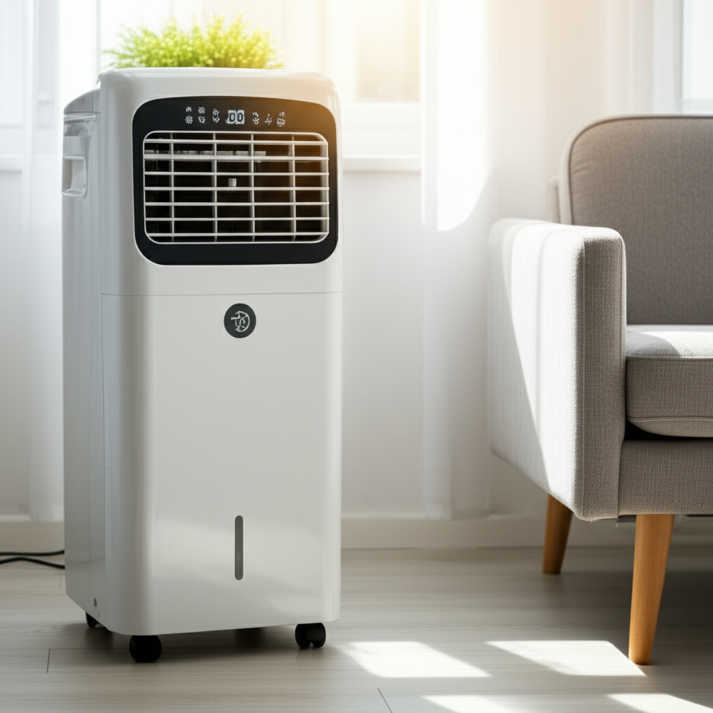 Generate a high-quality, relevant image prompt for an article about: Portable AC Energy Saving Tips: