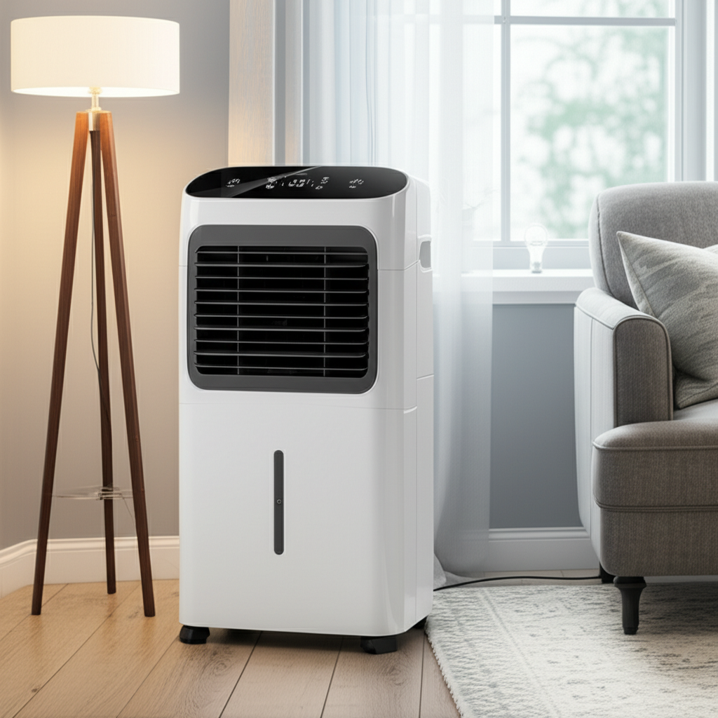 Generate a high-quality, relevant image prompt for an article about: Portable AC Energy Saving Tips: