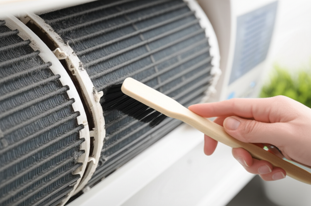 Generate a high-quality, relevant image prompt for an article about: How To Clean Portable AC Coils: