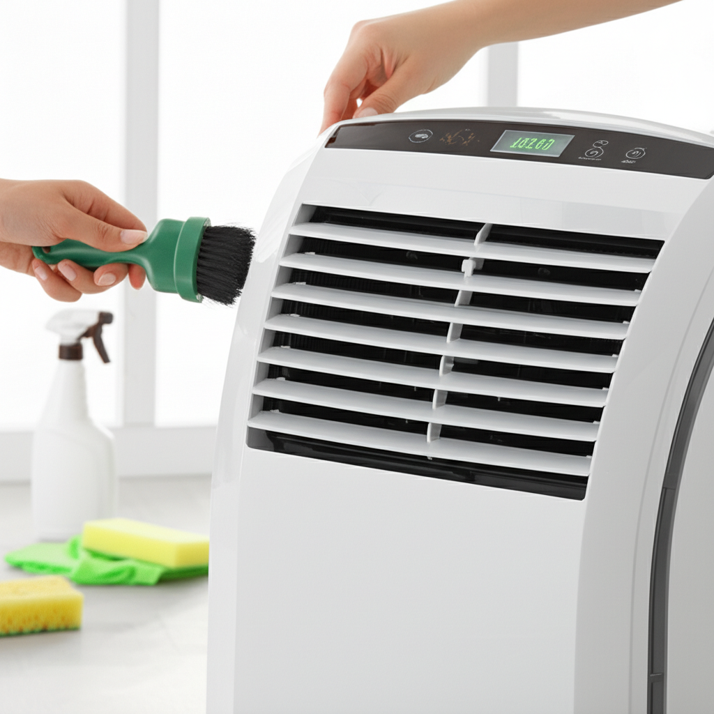 Generate a high-quality, relevant image prompt for an article about: Why Portable AC Smells Bad: Nas