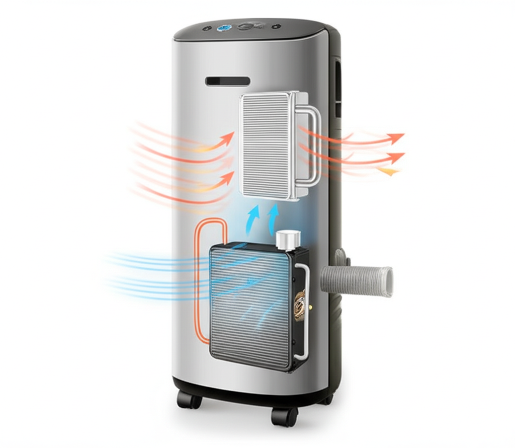 Generate a high-quality, relevant image prompt for an article about: How Portable Air Conditioners W