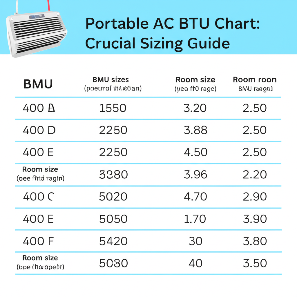 Generate a high-quality, relevant image prompt for an article about: Portable AC BTU Chart: Crucial