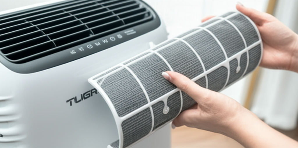 Generate a high-quality, relevant image prompt for an article about: Portable AC Maintenance Guide: