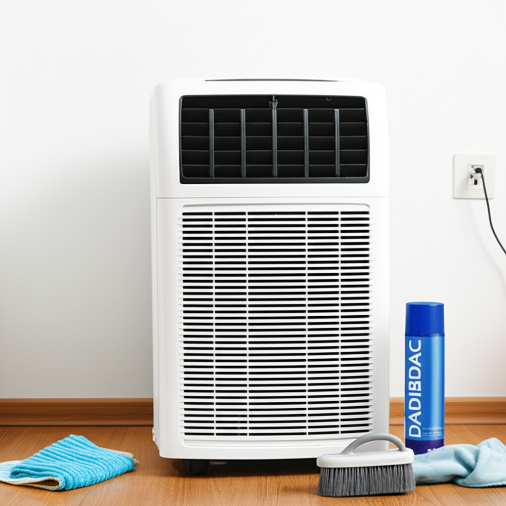 Generate a high-quality, relevant image prompt for an article about: Portable AC Maintenance Guide: