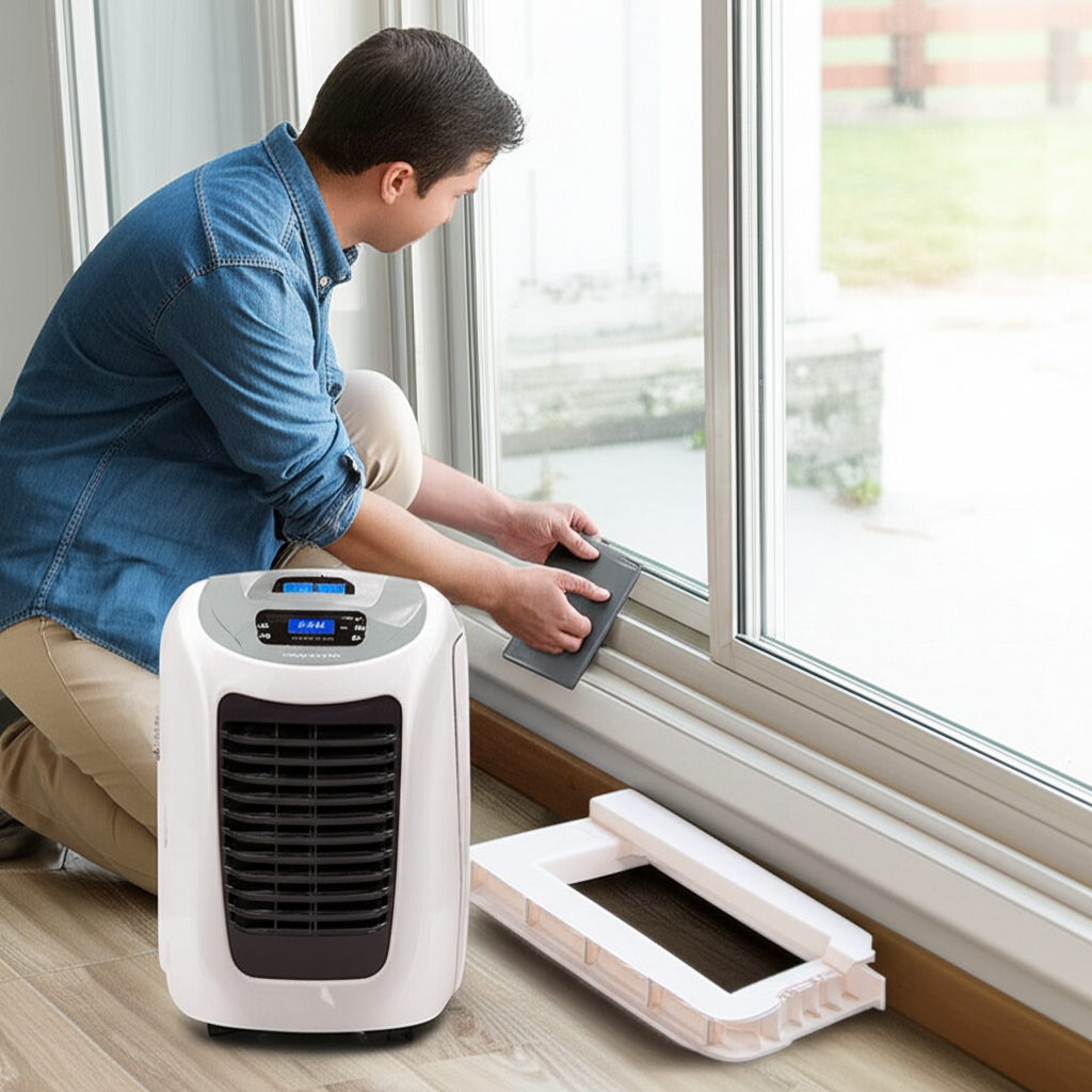Generate a high-quality, relevant image prompt for an article about: How To Use Portable AC In Slidi