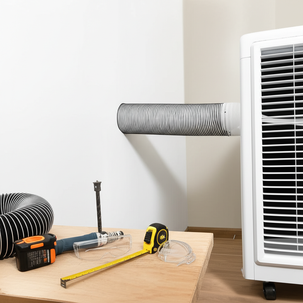 Generate a high-quality, relevant image prompt for an article about: How To Vent Portable AC Through