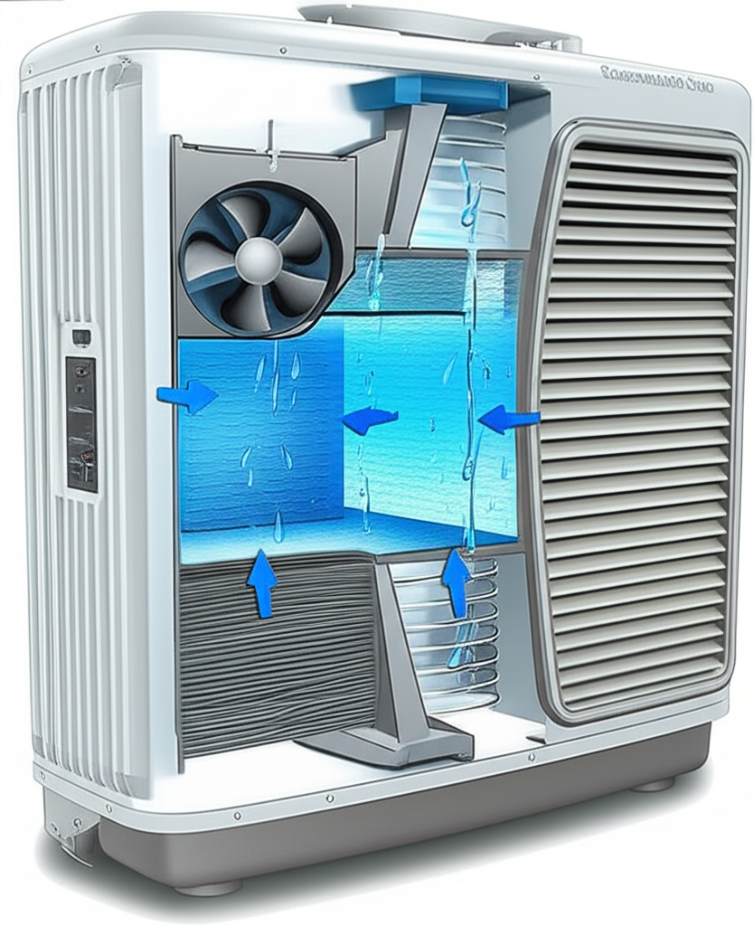 Generate a high-quality, relevant image prompt for an article about: How Evaporative Coolers Work: A