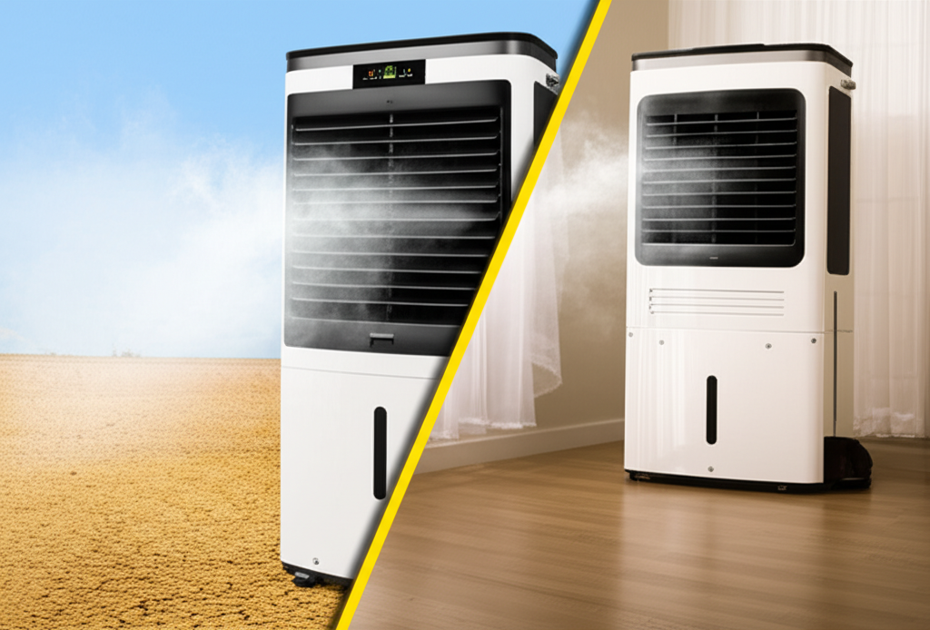 Generate a high-quality, relevant image prompt for an article about: Evaporative Cooler Vs Portable