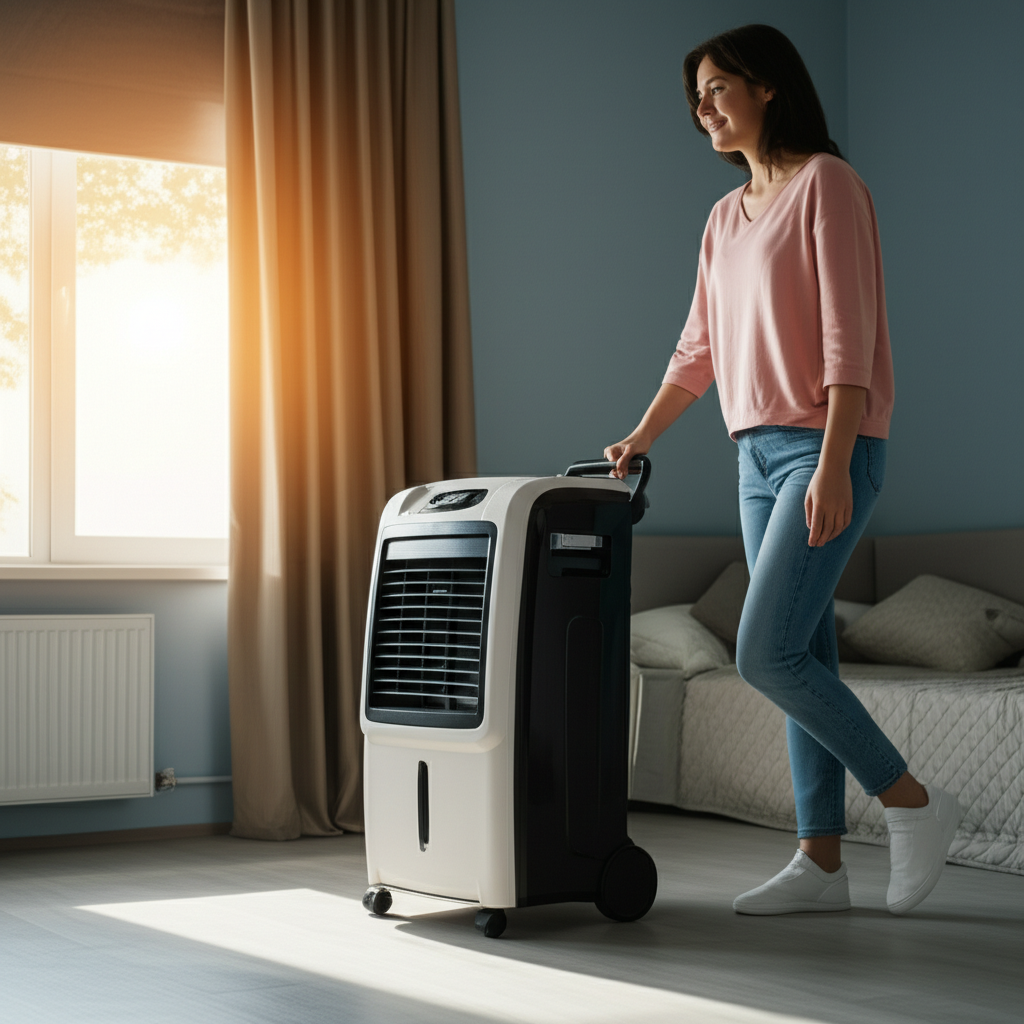 Generate a high-quality, relevant image prompt for an article about: How To Move Air Cooler To Diffe