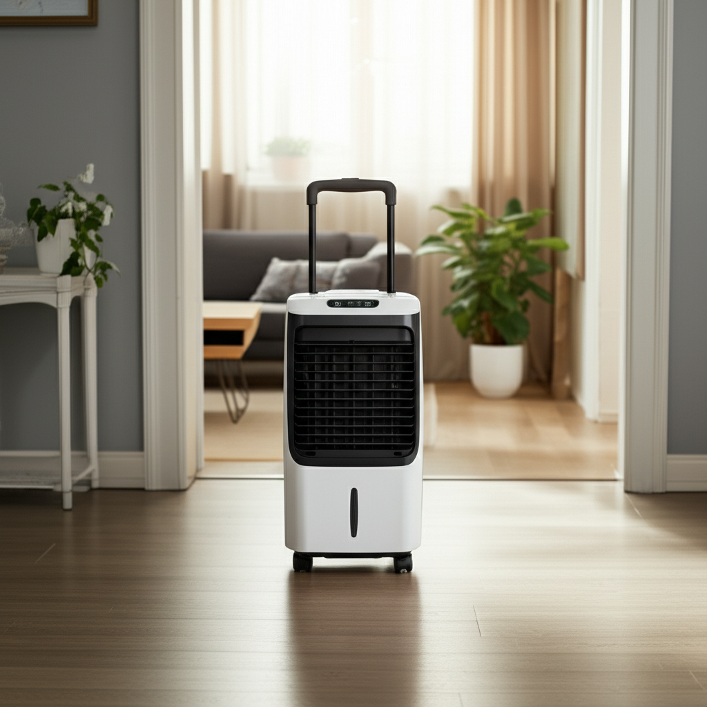 Generate a high-quality, relevant image prompt for an article about: How To Move Air Cooler To Diffe