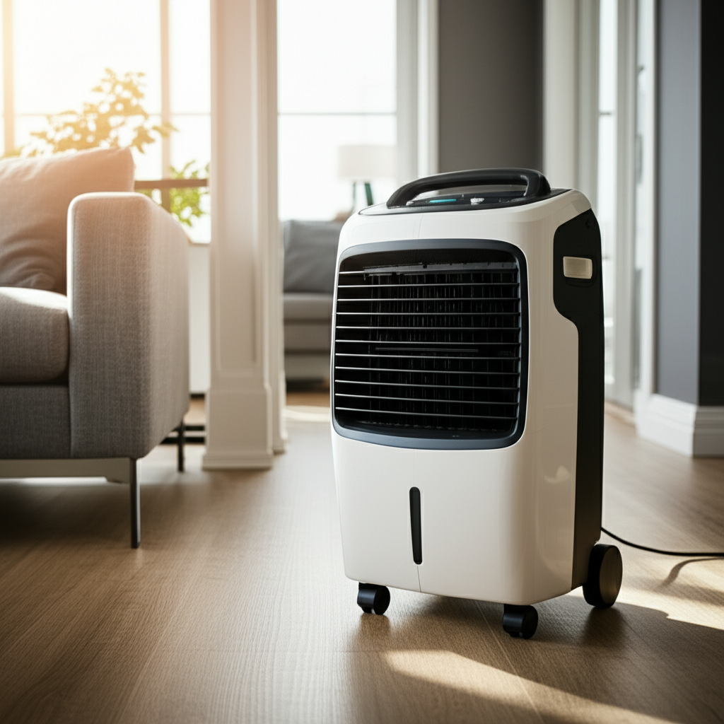 Generate a high-quality, relevant image prompt for an article about: How To Move Air Cooler To Diffe