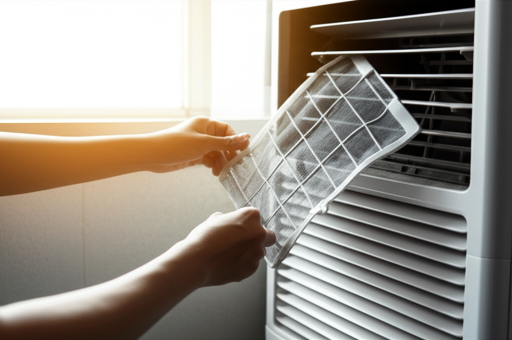 Generate a high-quality, relevant image prompt for an article about: How To Clean Air Cooler Filter: