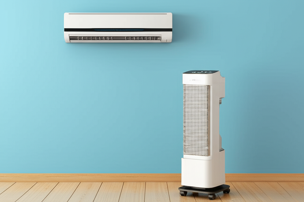 Generate a high-quality, relevant image prompt for an article about: Air Cooler Vs Split AC For Smal