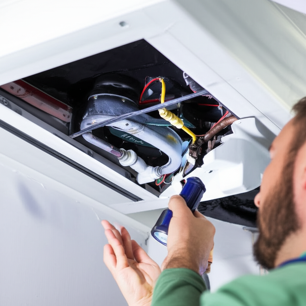 Generate a high-quality, relevant image prompt for an article about: How To Prevent AC Water Leaks: