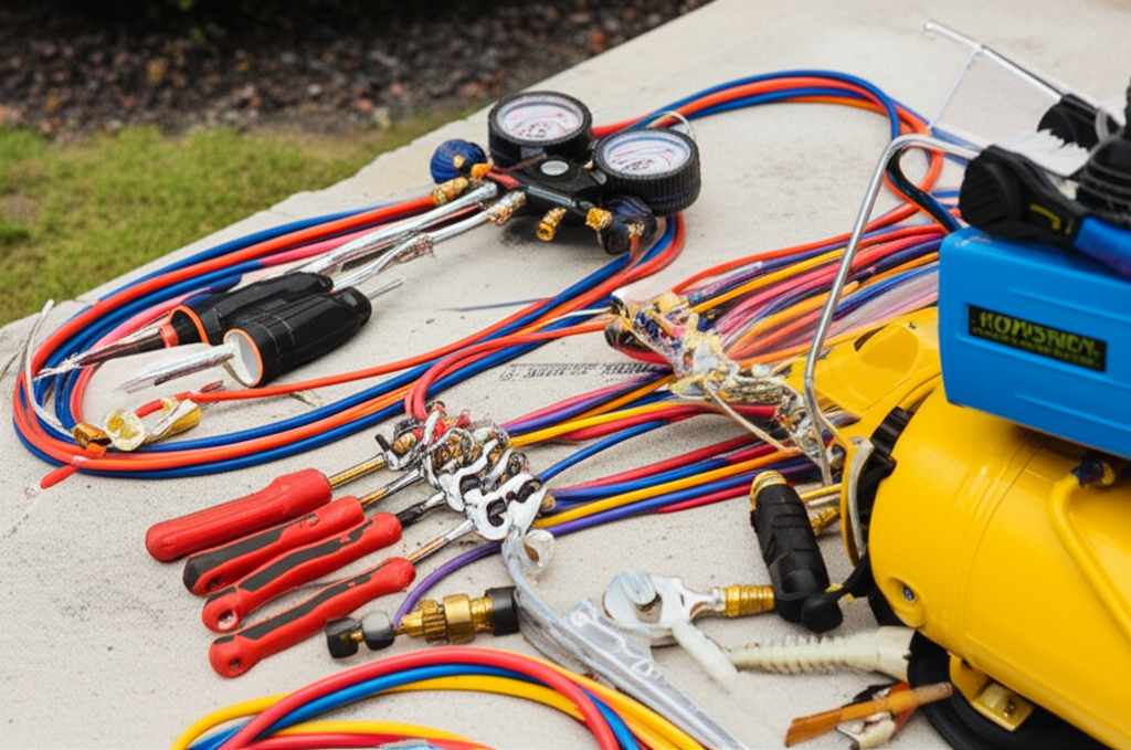 Generate a high-quality, relevant image prompt for an article about: How To Maintain HVAC Tools For