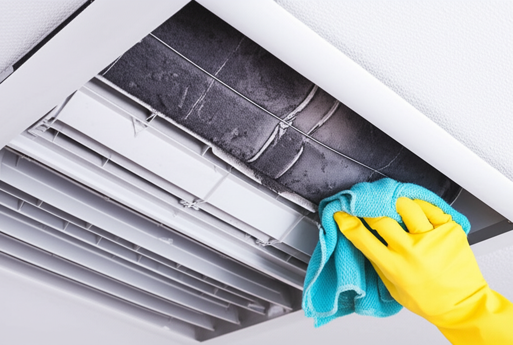 Generate a high-quality, relevant image prompt for an article about: How To Clean AC Air Vents: Brut