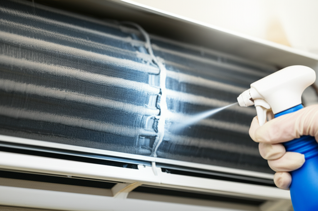 Generate a high-quality, relevant image prompt for an article about: How To Clean Indoor AC Coil: Sh