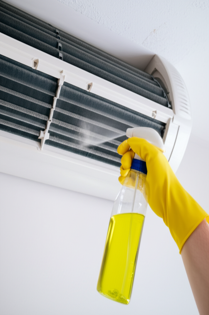 Generate a high-quality, relevant image prompt for an article about: How To Clean Indoor AC Coil: Sh