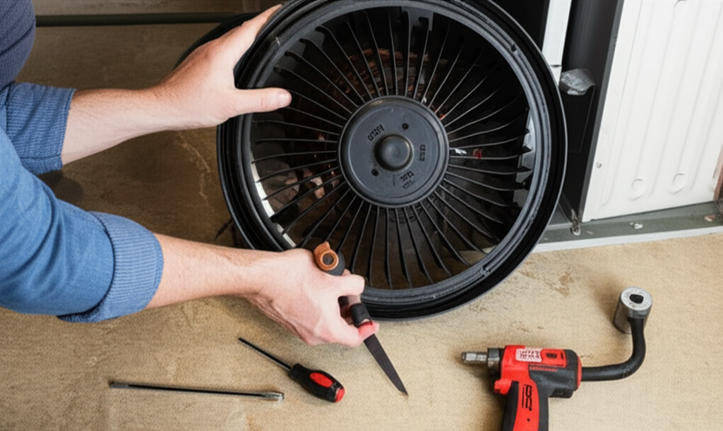 Generate a high-quality, relevant image prompt for an article about: How to replace AC blower wheel: