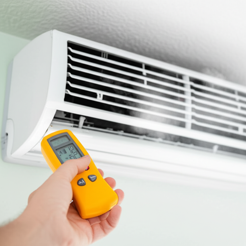 Generate a high-quality, relevant image prompt for an article about: Check AC Temperature Drop: Effo