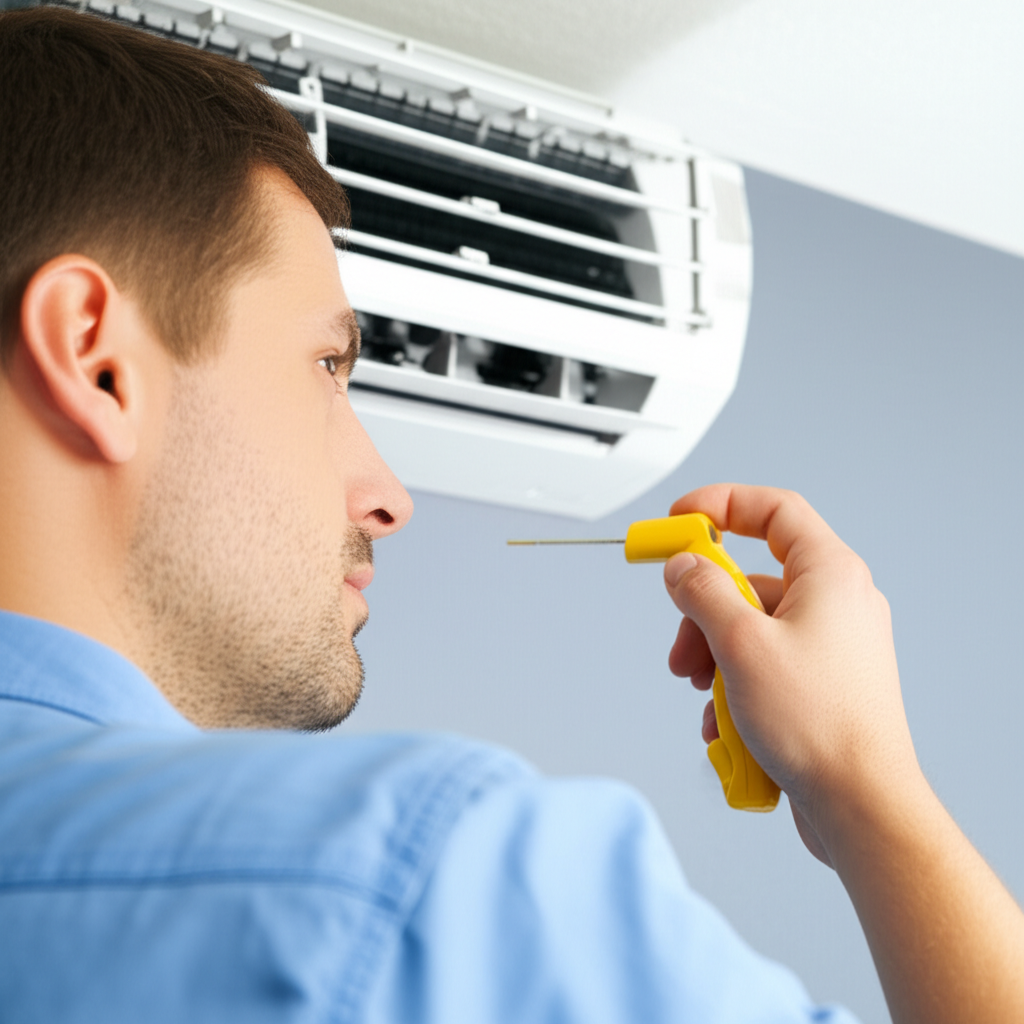 Generate a high-quality, relevant image prompt for an article about: Check AC Temperature Drop: Effo
