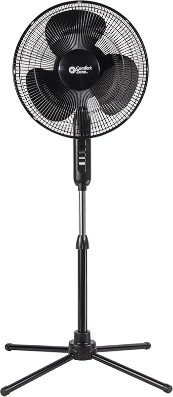 Comfort Zone CZST161BTEBK 16” Oscillating Pedestal Fan, 3-speed Option