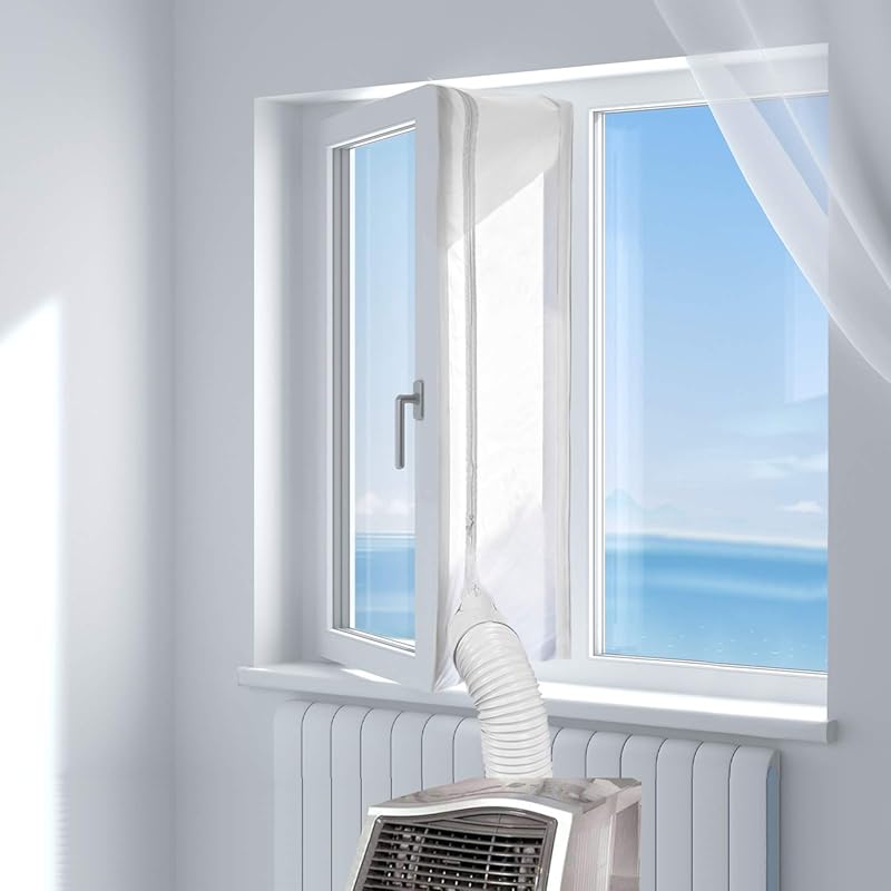 400CM Portable AC Window Seal with Zipper and Adhesive Fastener, Easy 