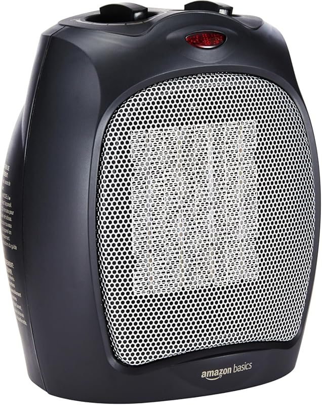 Amazon Basics Black Ceramic Space Heater, 1500W with Tip-Over and Over