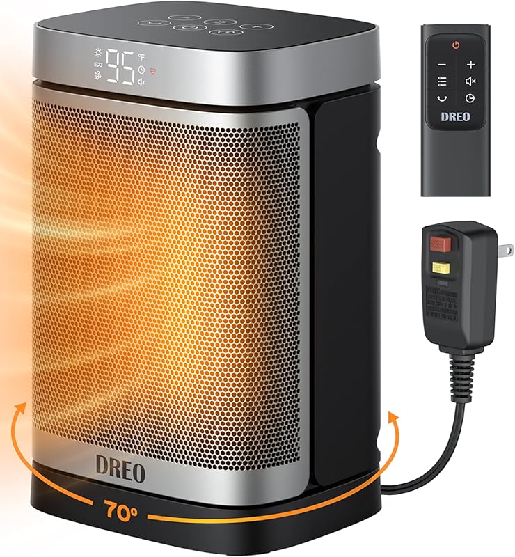 Safe and Quiet PTC Ceramic Heater with Remote, Timer, and 70° Oscillat