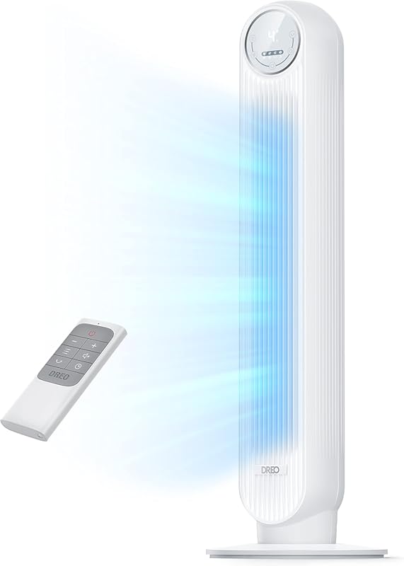 Dreo Tower Fan with Remote, 25ft/s Airflow, 90° Oscillation, 4 Speeds,