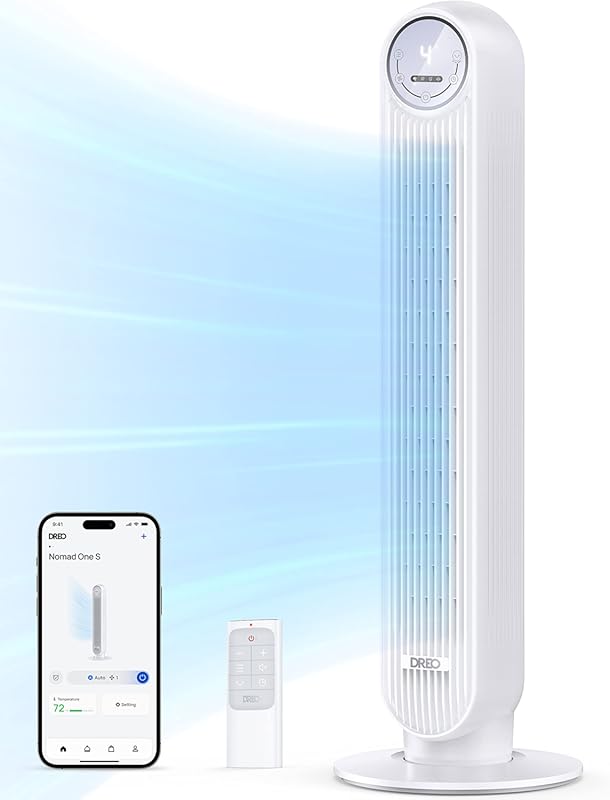 Dreo Tower Fan for Bedroom, 25ft/s Smart Standing Fans, 90° Oscillatin