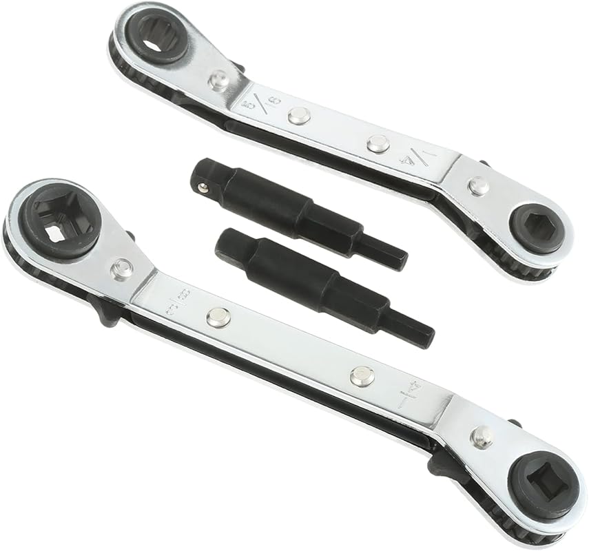 HVAC Service Wrench with Ratchet and Hex Bit Adapters for AC Refrigera