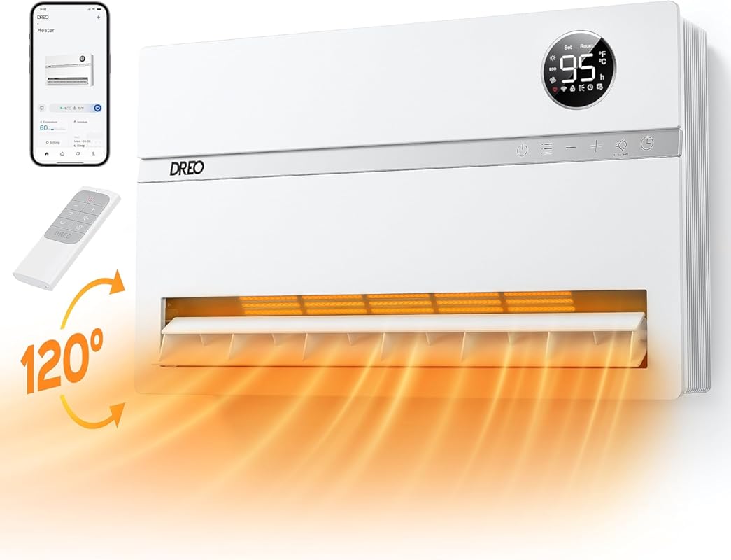Dreo Smart Wall Heater, Electric Space Heater for Bedroom 1500W, 120° 