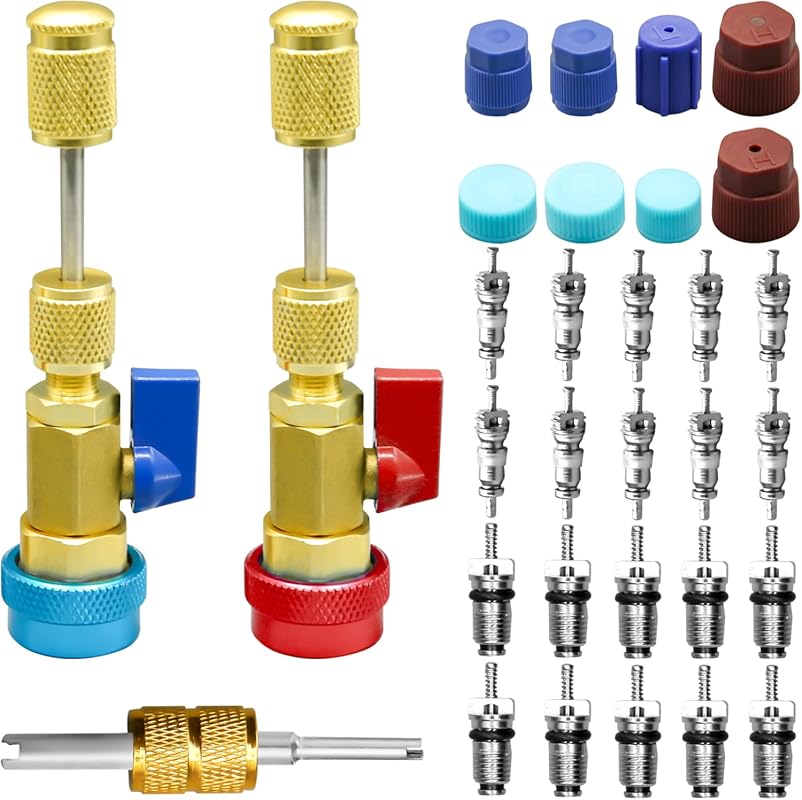 31Pcs R134A Valve Core Quick Remover Installer Tool Set, High Low Pres