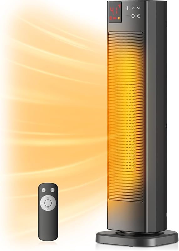 Quiet Oscillating Tower Heater with Remote, Timer, and ECO Mode for Ho