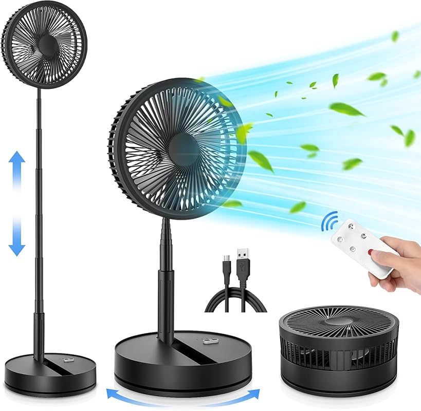 LIPETY Portable Foldable Rechargeable 9-Inch Oscillating Fan with Remo
