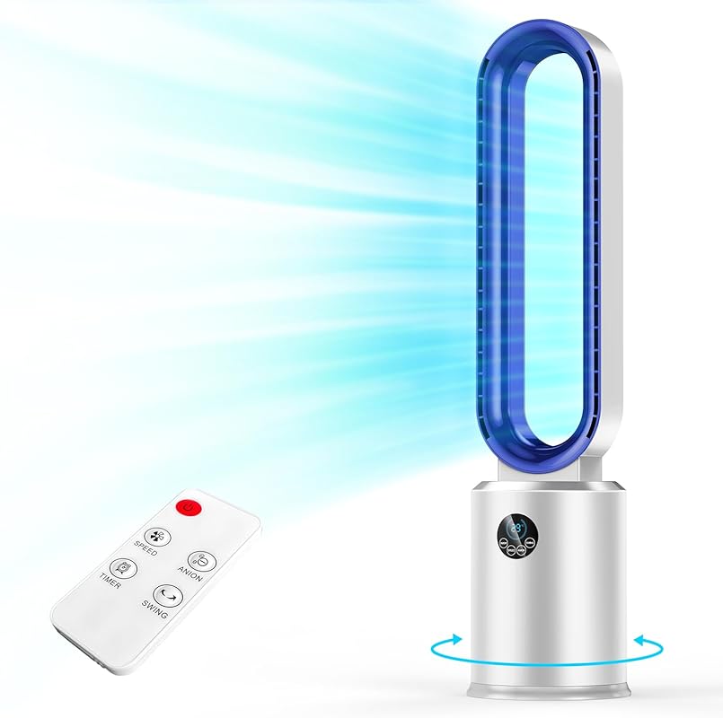 Bladeless 38-Inch Tower Fan with Remote, Multiple Speeds, Timer, and 6