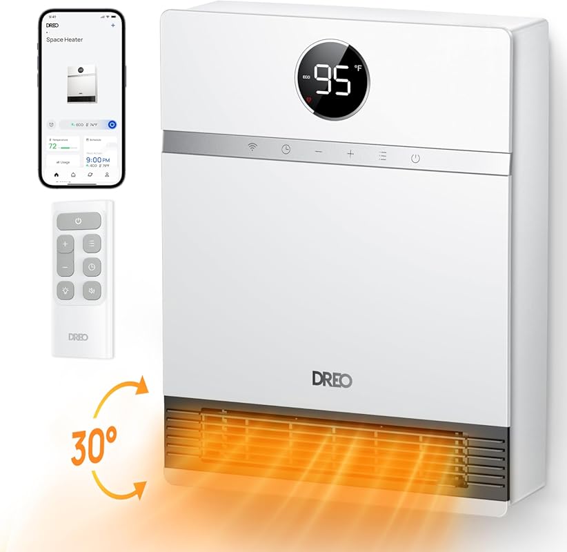 DREO Smart Wall Heater, IP24 Electric PTC Space Heaters for Indoor Use